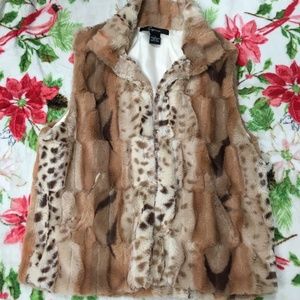 Faux Fur Animal Print Vest - Sz S